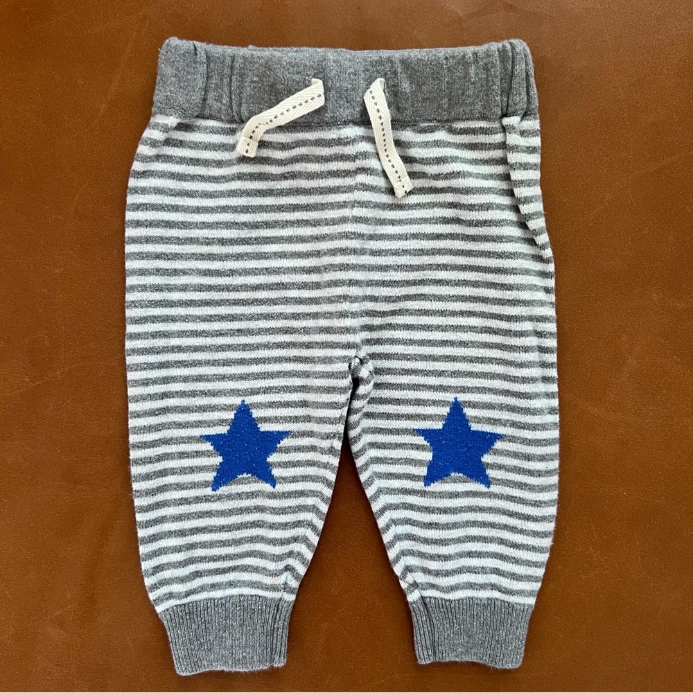 GAP Baby Gray Striped and Blue Star Knit Cotton Joggers, 3-6mo